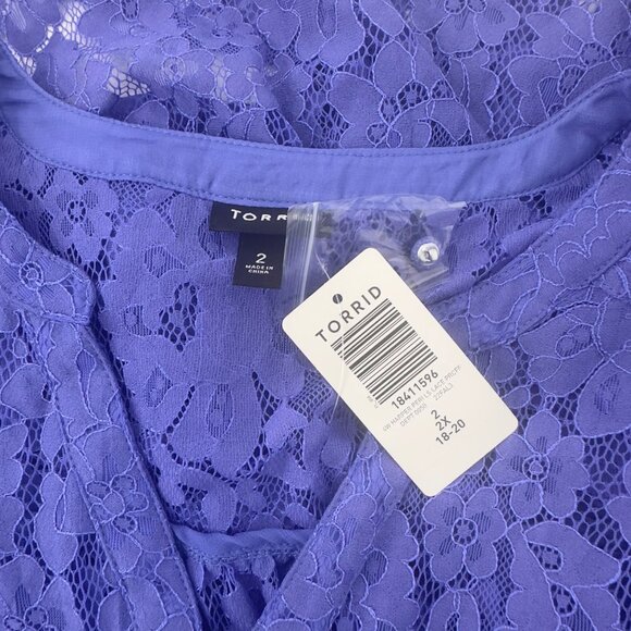Torrid Womens Harper Lace Tunic Top SZ 2XL 18/20 Purple Long Sleeve Semi Sheer - Picture 4 of 14